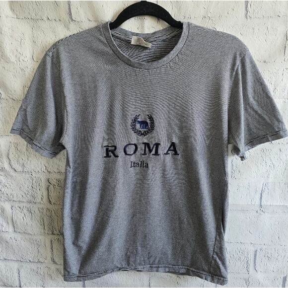 Roma Italia Gray Striped Soft Cotton Tee Medium - Picture 2 of 10